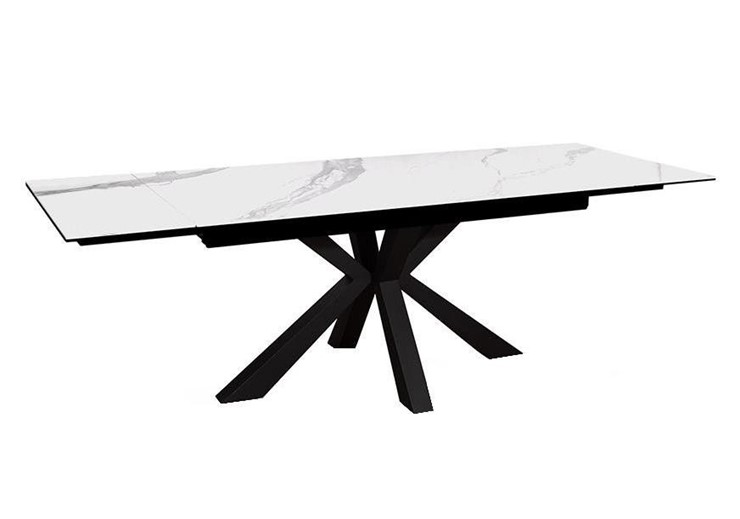 Стол обеденный раздвижной DikLine SFE160 Керамика Белый мрамор/подстолье черное/опоры черные (2 уп.) в Бердске - изображение 2
