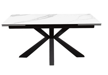 Стол обеденный раздвижной DikLine SFE160 Керамика Белый мрамор/подстолье черное/опоры черные (2 уп.) в Бердске