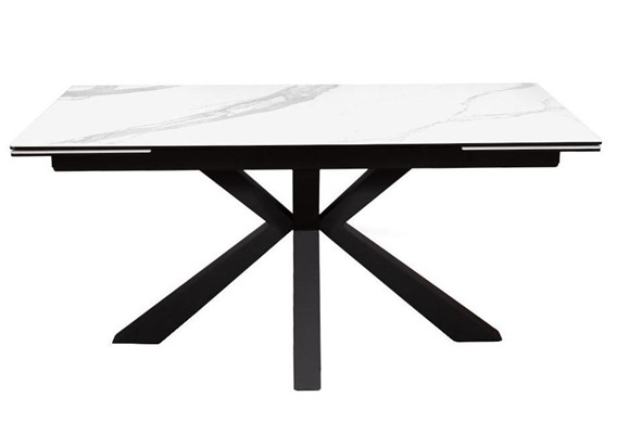 Стол обеденный раздвижной DikLine SFE160 Керамика Белый мрамор/подстолье черное/опоры черные (2 уп.) в Бердске - изображение