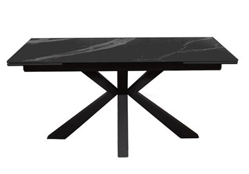 Керамический кухонный стол раздвижной DikLine SFE160 Керамика Черный мрамор/подстолье черное/опоры черные (2 уп.) в Новосибирске