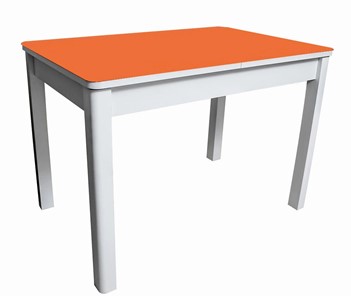 Кухонный раскладной стол Айсберг-02 СТ2, белое ЛДСП/стекло оранжевое/прямые массив белый в Новосибирске