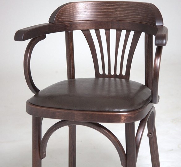 Барный стул 750 мягкий (темный тон, экокожа коричневая) в Новосибирске - изображение 1