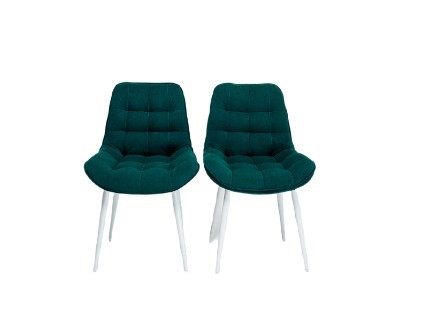 Комплект из 2-х  мягких стульев для кухни Комфорт изумрудный белые ножки в Новосибирске - изображение
