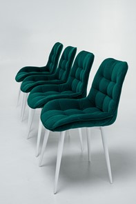 Комплект из 4-х  мягких стульев для кухни Комфорт изумрудный белые ножки в Новосибирске - предосмотр 1