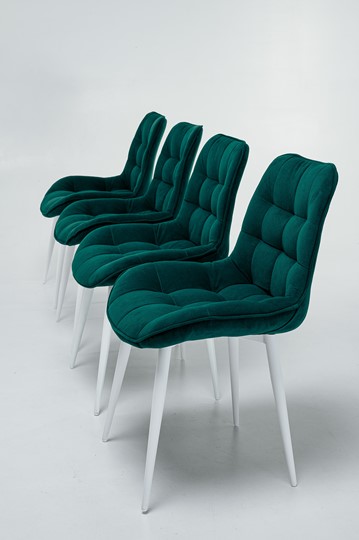 Комплект из 4-х  мягких стульев для кухни Комфорт изумрудный белые ножки в Новосибирске - изображение 1
