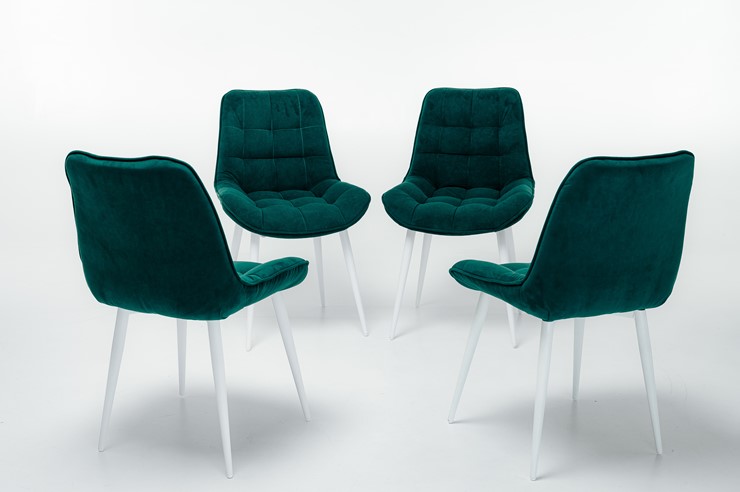 Комплект из 4-х  мягких стульев для кухни Комфорт изумрудный белые ножки в Новосибирске - изображение 2
