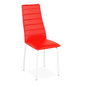 Обеденный стул Волна, прошивка горизонтально, каркас металл белый, экотекс красный в Новосибирске