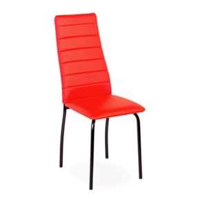 Обеденный стул Волна, прошивка горизонтально, каркас металл черный, экотекс красный в Новосибирске