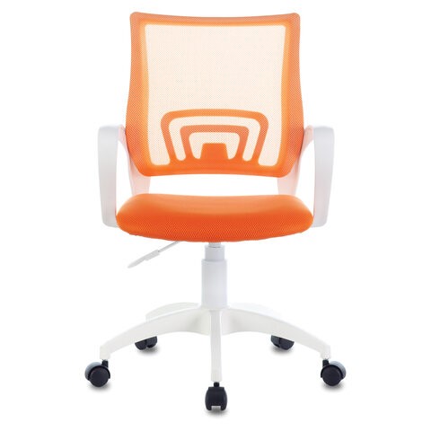 Кресло офисное Brabix Fly MG-396W (с подлокотниками, пластик белый, сетка, оранжевое) в Новосибирске - изображение 1