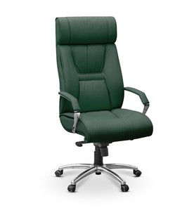Офисное кресло для руководителя Олимп X (подлокотники хром) натуральная кожа с компаньоном / зеленая NL30 в Новосибирске