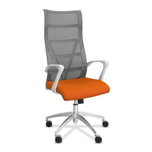 Кресло офисное Топ X белый каркас, сетка/ткань TW / серая/оранжевая в Новосибирске