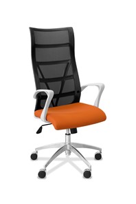 Кресло офисное Топ X белый каркас, сетка/ткань TW / черная/ оранжевая в Новосибирске