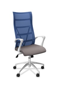 Кресло в офис Топ X белый каркас, сетка/ткань TW / синяя/серая в Новосибирске - предосмотр