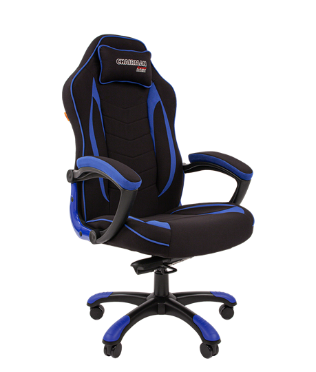 Кресло игровое CHAIRMAN GAME 28 Полиэстер комбинированная ткань синий/черный в Новосибирске - изображение 1