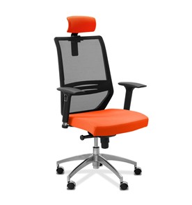 Кресло офисное Aero lux с подголовником, сетка/ткань TW / черная/ оранжевая в Новосибирске