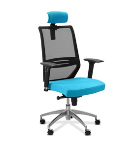 Кресло для руководителя Aero lux с подголовником, сетка/ткань TW / черная/голубая в Новосибирске