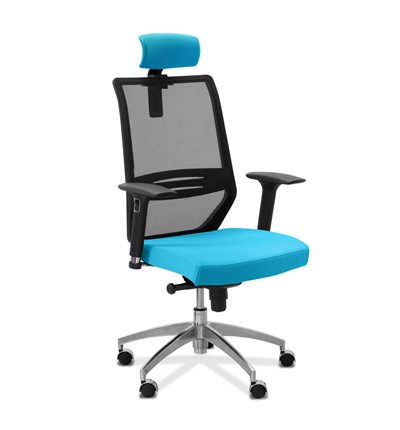 Кресло для руководителя Aero lux с подголовником, сетка/ткань TW / черная/голубая в Новосибирске - изображение