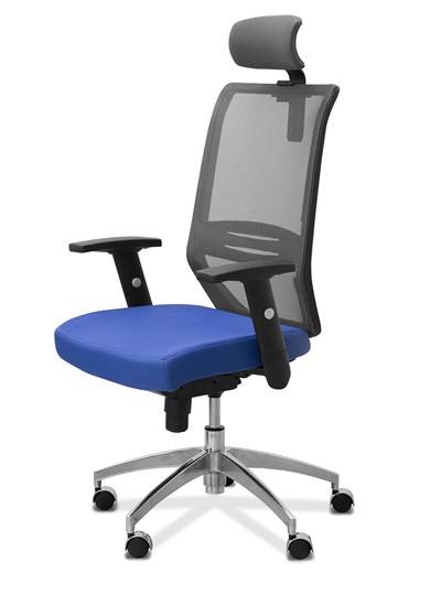 Кресло офисное Aero с подголовником, сетка/ткань TW / черная/ синяя в Новосибирске - изображение 3