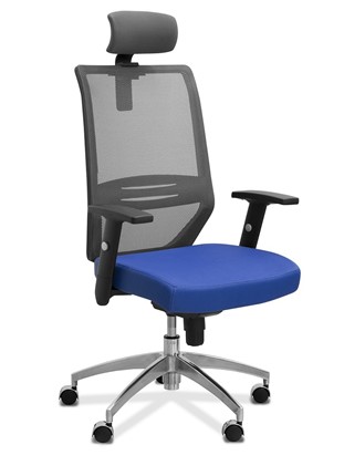 Кресло офисное Aero с подголовником, сетка/ткань TW / черная/ синяя в Новосибирске - изображение