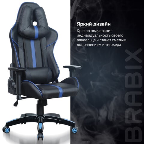 Офисное кресло BRABIX "GT Carbon GM-120", две подушки, экокожа, черное/синее, 531930 в Новосибирске - изображение 18