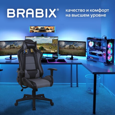 Кресло офисное Brabix GT Racer GM-100 (две подушки, экокожа, черное/серое) 531926 в Новосибирске - изображение 13
