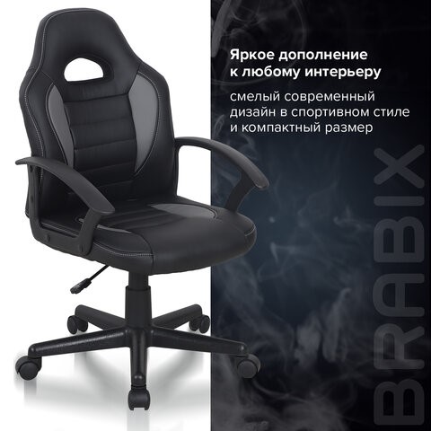 Кресло компьютерное BRABIX "Spark GM-201", экокожа, черное/серое, 532504 в Новосибирске - изображение 11