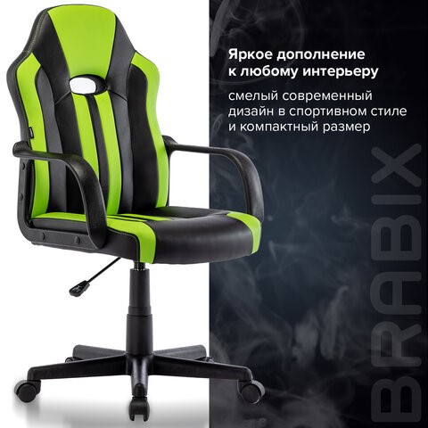 Кресло компьютерное BRABIX "Stripe GM-202", экокожа, черное/зеленое, 532511 в Новосибирске - изображение 16