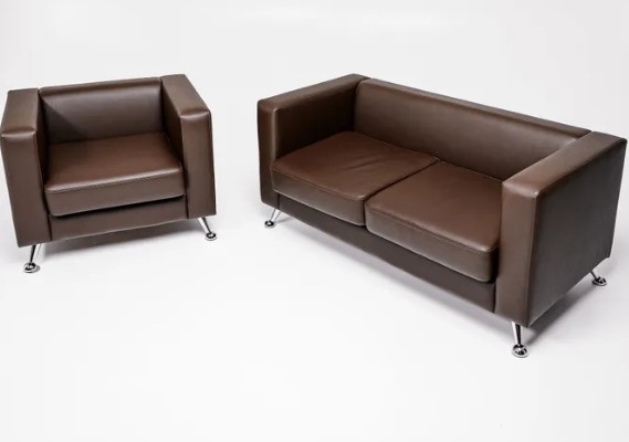 Комплект мебели Альбиони коричневый кожзам  диван 2Д + кресло в Новосибирске - изображение
