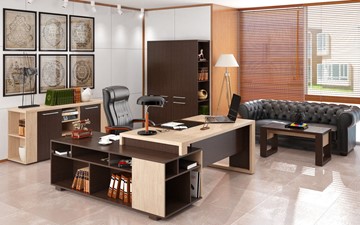 Кабинет руководителя ALTO с высоким шкафом для одежды, низким для документов и журнальным столиком в Бердске