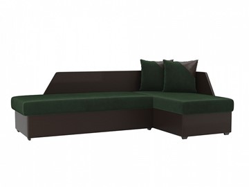 Угловой диван с оттоманкой Андора, Зеленый/Коричневый (велюр/экокожа) в Новосибирске