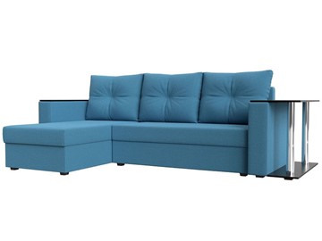 Угловой диван с оттоманкой Атланта Лайт, Амур голубой (микровельвет) в Новосибирске