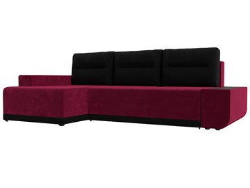 Угловой диван с оттоманкой Чикаго, Бордовый/Черный (микровельвет) в Новосибирске - предосмотр