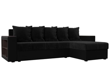 Угловой диван с оттоманкой Дубай Лайт, Черный/Черный (велюр/экокожа) в Новосибирске