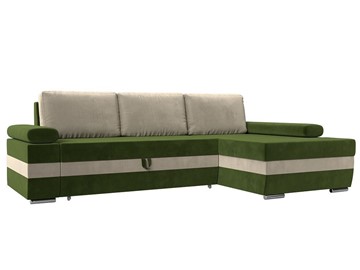 Угловой диван с оттоманкой Канкун, Зеленый/Бежевый (микровельвет) НПБ в Новосибирске