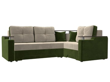 Угловой раскладной диван Комфорт, Бежевый/Зеленый (микровельвет) в Новосибирске