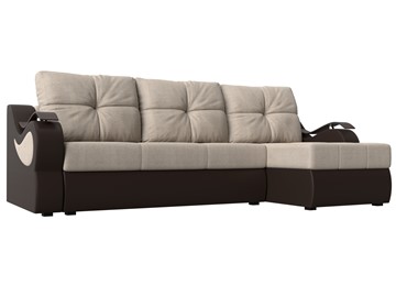 Угловой диван Меркурий, Бежевый/коричневый (рогожка/экокожа) в Новосибирске