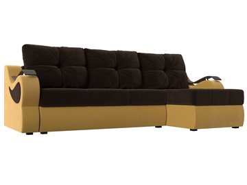 Угловой диван с оттоманкой Меркурий, Коричневый/Желтый (микровельвет) в Новосибирске