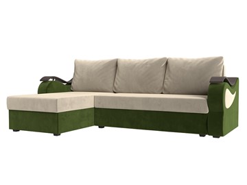 Угловой диван с оттоманкой Меркурий Лайт, Бежевый/Зеленый (микровельвет) в Новосибирске - предосмотр
