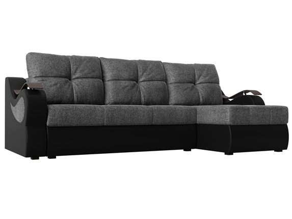 Угловой диван Меркурий, Серый/черный (рогожка/экокожа) в Новосибирске - изображение