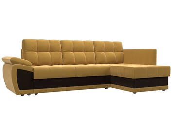 Угловой диван для гостиной Нэстор прайм, Желтый/Коричневый (микровельвет) в Новосибирске