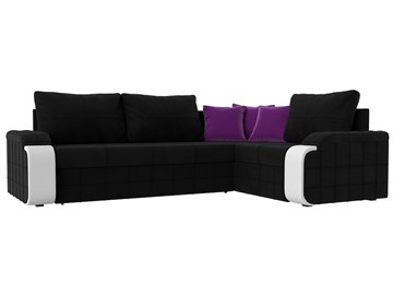 Угловой диван Николь, Черный/Белый/Фиолетовый (микровельвет/экокожа) в Новосибирске