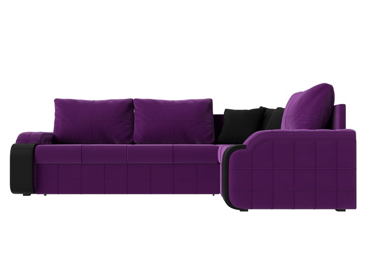 Угловой диван Николь, Фиолетовый/Черный/Черный (микровельвет/экокожа) в Новосибирске - изображение 1