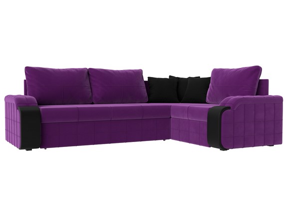 Угловой диван Николь, Фиолетовый/Черный/Черный (микровельвет/экокожа) в Новосибирске - изображение