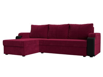 Угловой диван с оттоманкой Николь лайт, Бордовый/Черный (микровельвет/экокожа) в Новосибирске