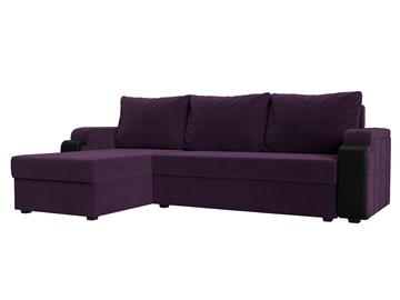 Угловой диван с оттоманкой Николь лайт, Фиолетовый/Черный (велюр/экокожа) в Новосибирске