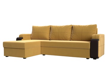 Угловой диван с оттоманкой Николь лайт, Желтый/Коричневый (микровельвет/экокожа) в Новосибирске