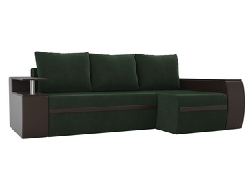 Угловой диван с оттоманкой Ричмонд, Зеленый/Коричневый (велюр/экокожа) в Новосибирске - предосмотр