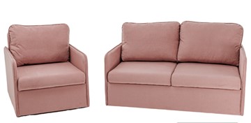 Мебельный комплект Brendoss Амира розовый диван + кресло в Новосибирске