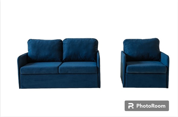 Мебельный комплект Амира синий диван + кресло в Новосибирске - изображение
