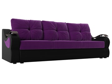 Прямой диван Меркурий еврокнижка, фиолетовый/черный (вельвет/экокожа) в Новосибирске